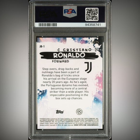 2020 Topps Chrome UCL Cristiano Ronaldo Joga Bonito Orange Refractor #JB1 PSA 10 - Picture 2 of 2
